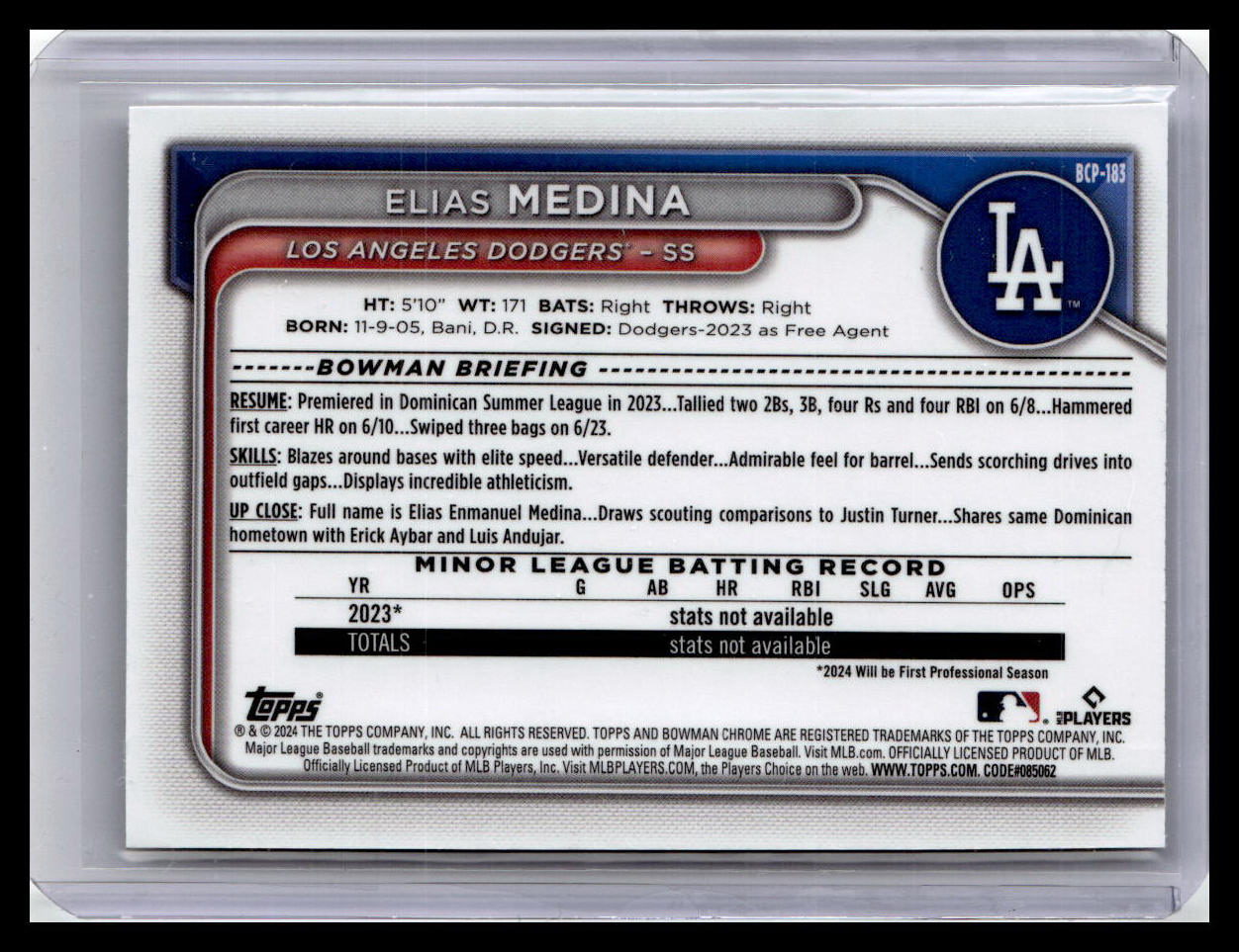 2024 Bowman Chrome #BCP-183 Elias Medina Prospects