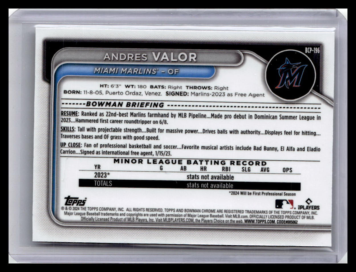 2024 Bowman Chrome #BCP-196 Andres Valor Prospects