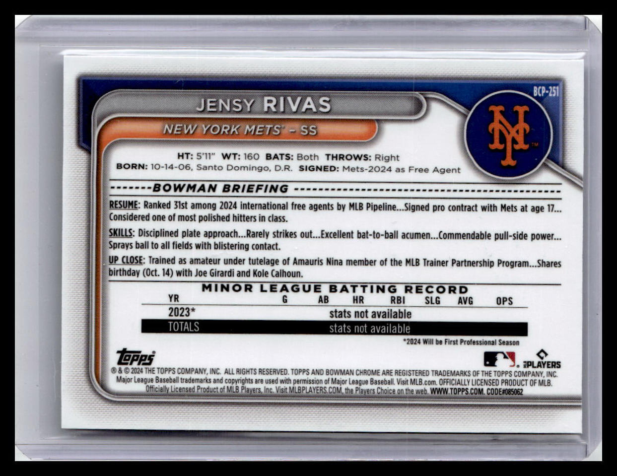 2024 Bowman Chrome #BCP-251 Jensy Rivas Prospects