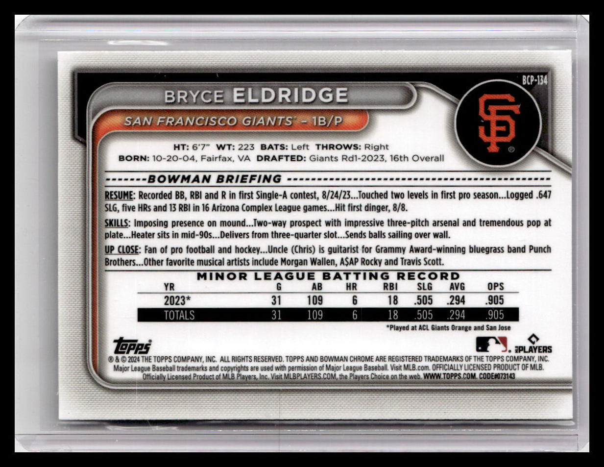 2024 Bowman #BCP-134 Bryce Eldridge Chrome Prospects