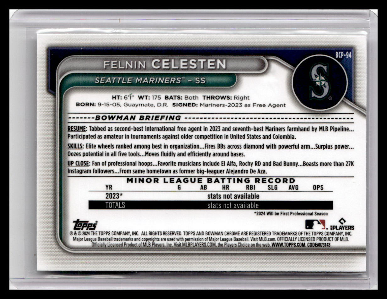 2024 Bowman #BCP-94 Felnin Celesten Chrome Prospects