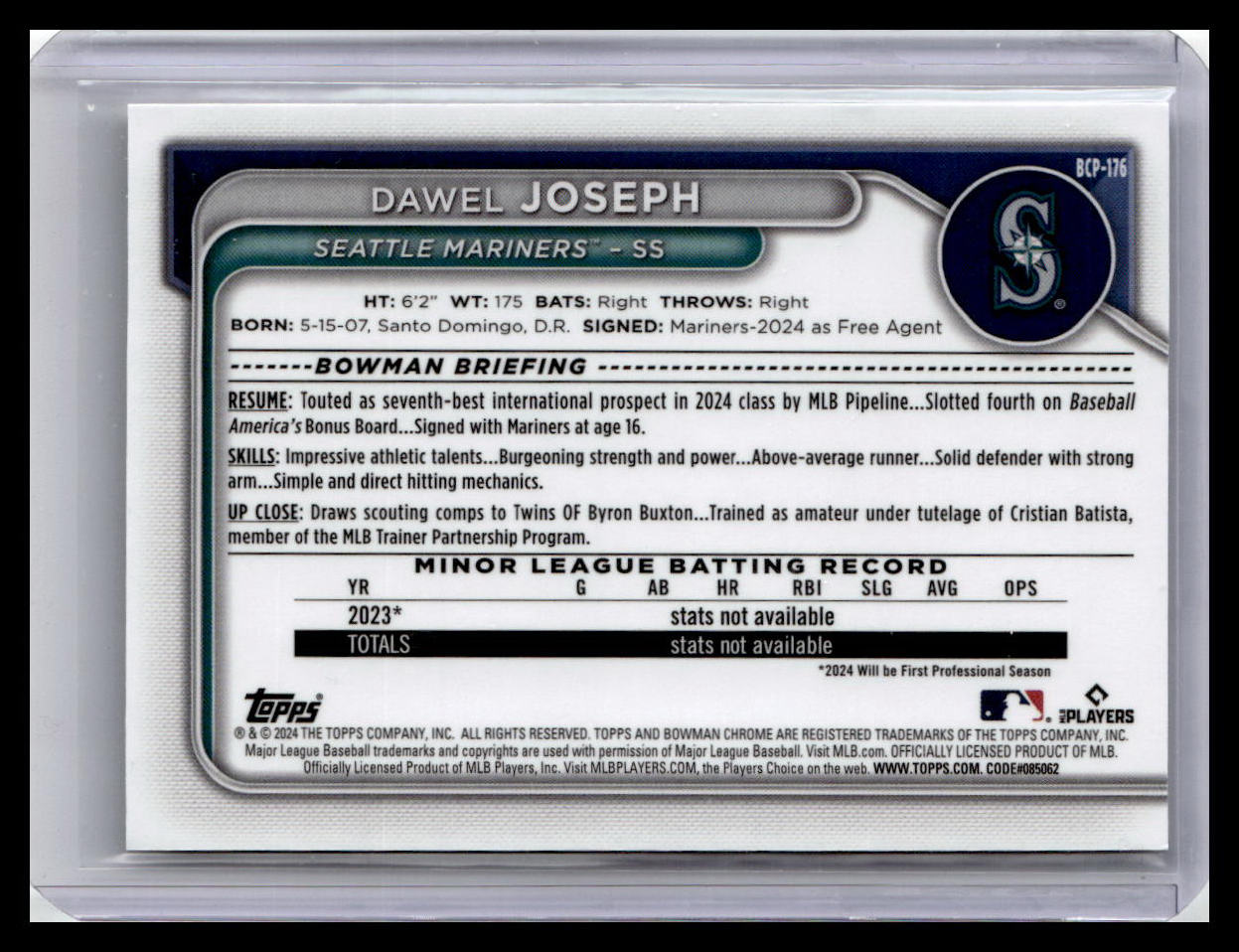 2024 Bowman Chrome #BCP-176 Dawel Joseph Prospects