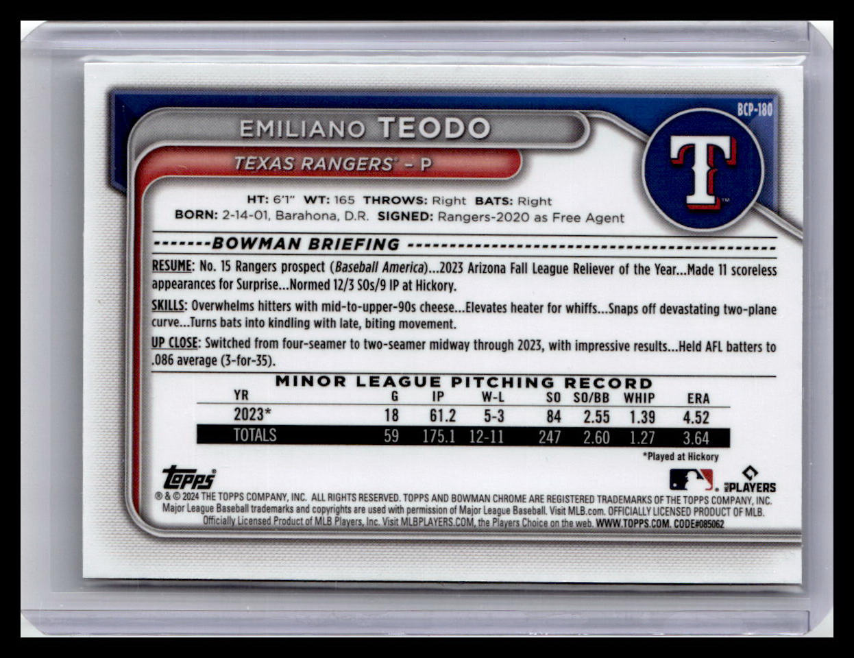 2024 Bowman Chrome #BCP-180 Emiliano Teodo Prospects