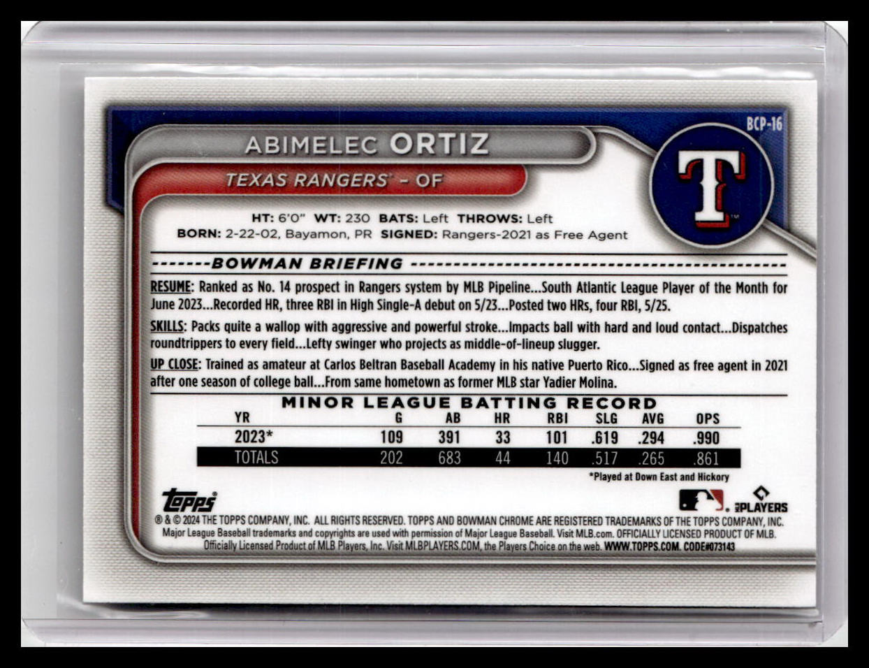 2024 Bowman #BCP-16 Abimelec Ortiz Chrome Prospects