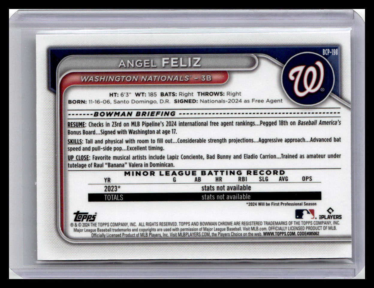2024 Bowman Chrome #BCP-198 Angel Feliz Prospects