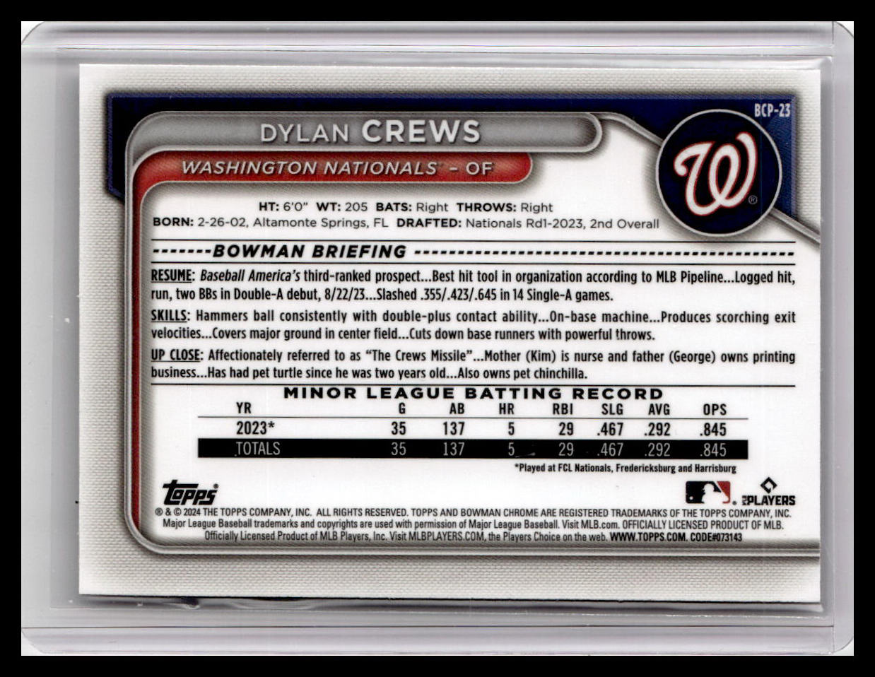 2024 Bowman #BCP-23 Dylan Crews Chrome Prospects