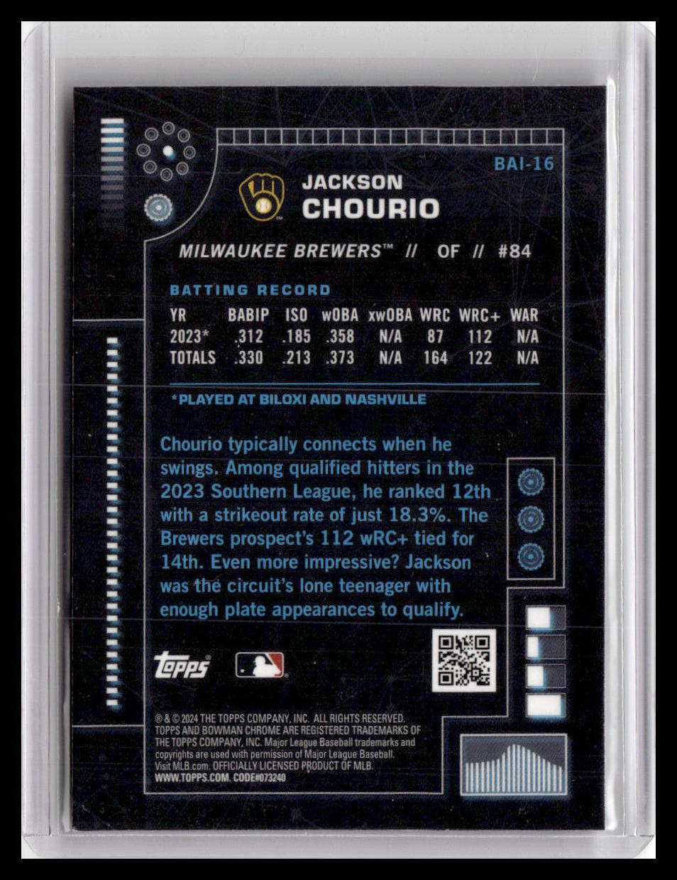 2024 Bowman #BAI-16 Jackson Chourio Bowman A.I.