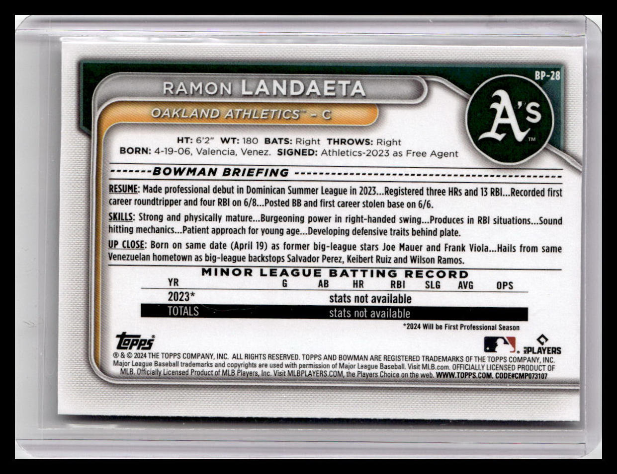 2024 Bowman #BP-28 Ramon Landaeta Prospects
