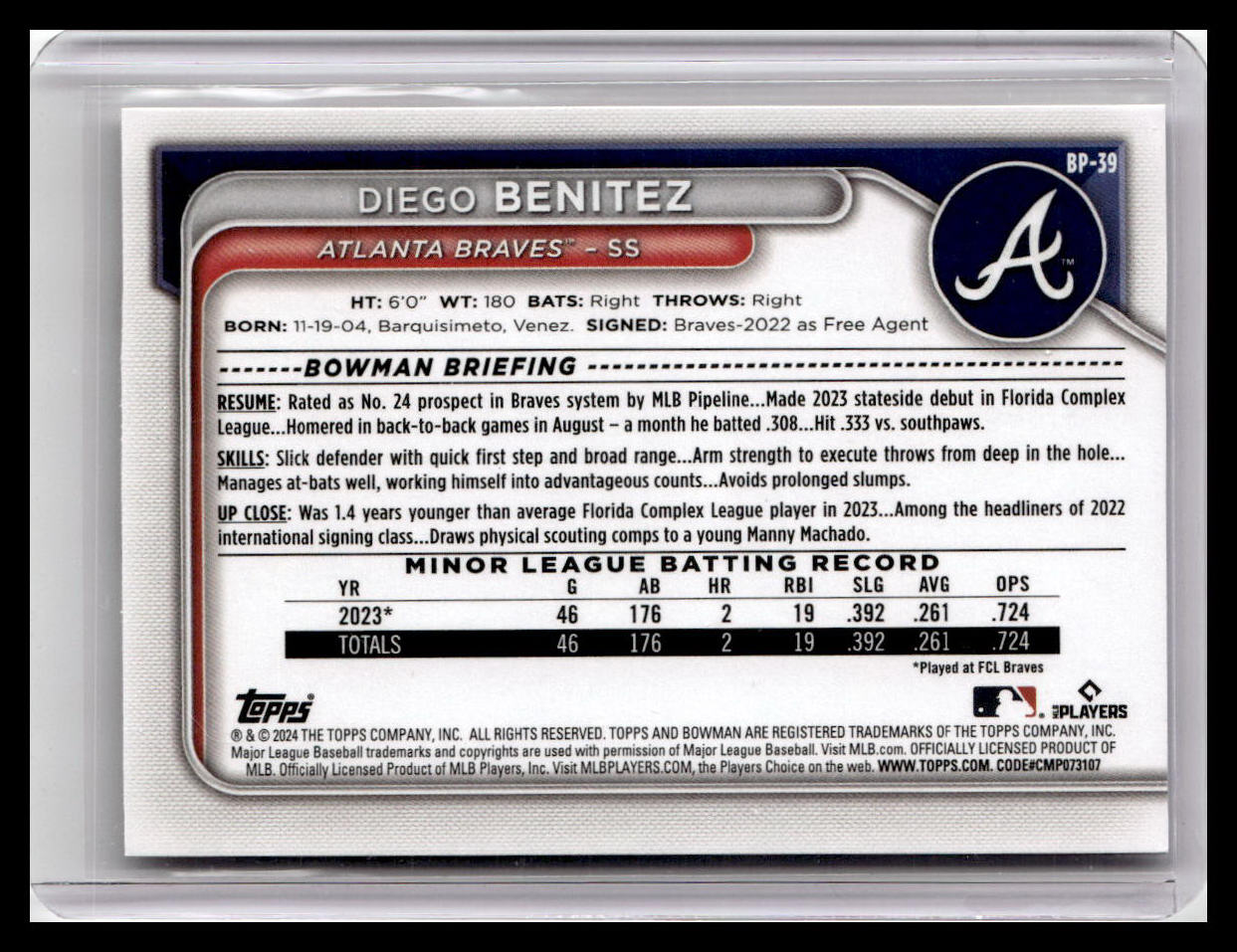 2024 Bowman #BP-39 Diego Benitez Prospects