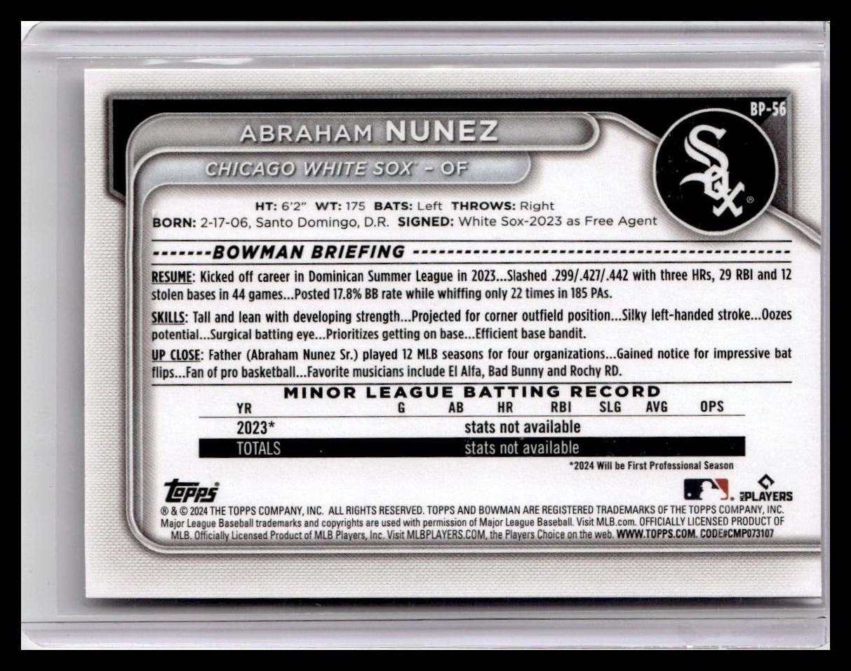 2024 Bowman #BP-56 Abraham Nunez Prospects