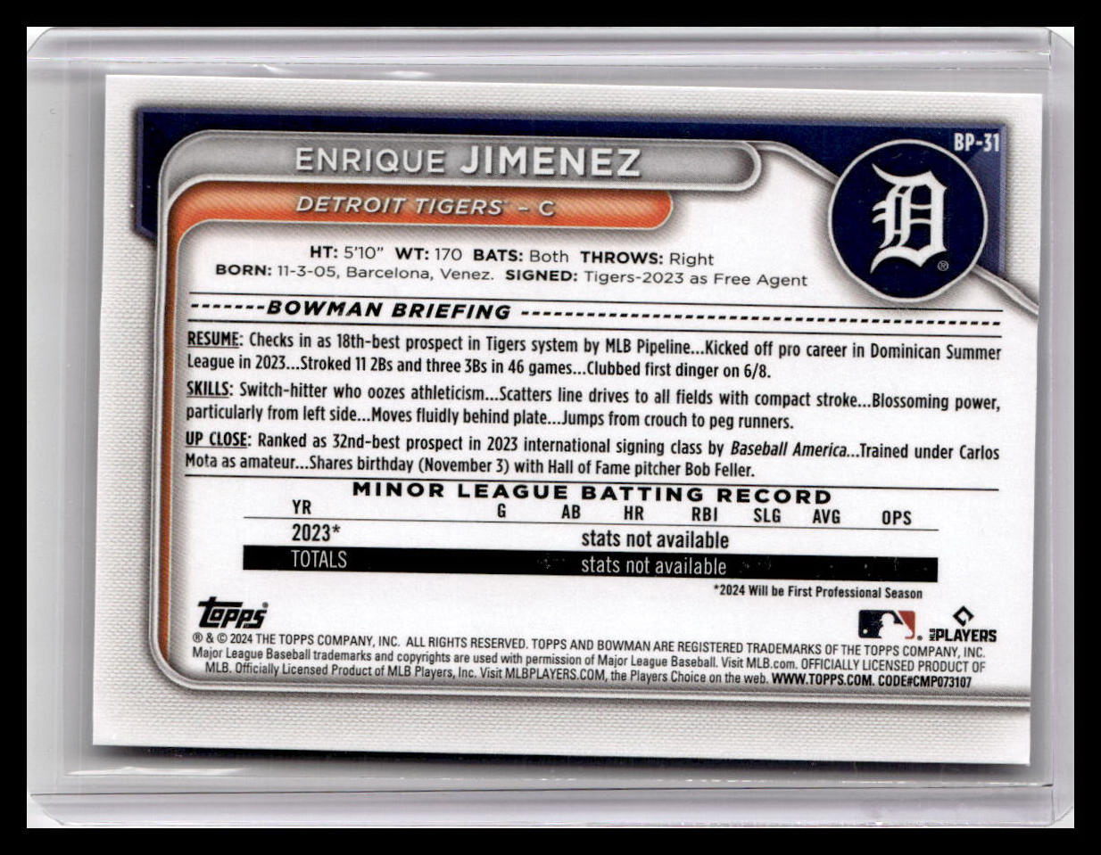 2024 Bowman #BP-31 Enrique Jimenez Prospects