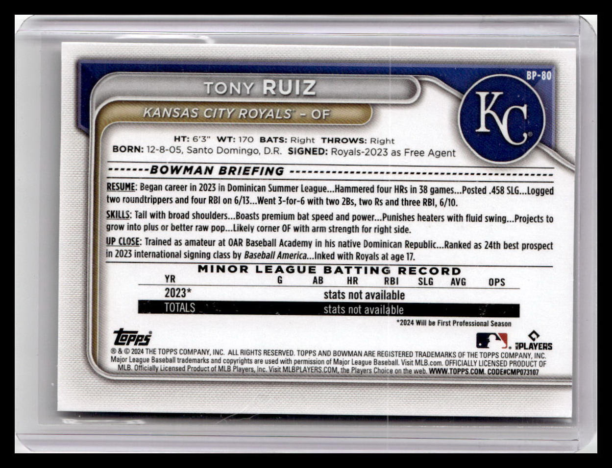 2024 Bowman #BP-80 Tony Ruiz Prospects