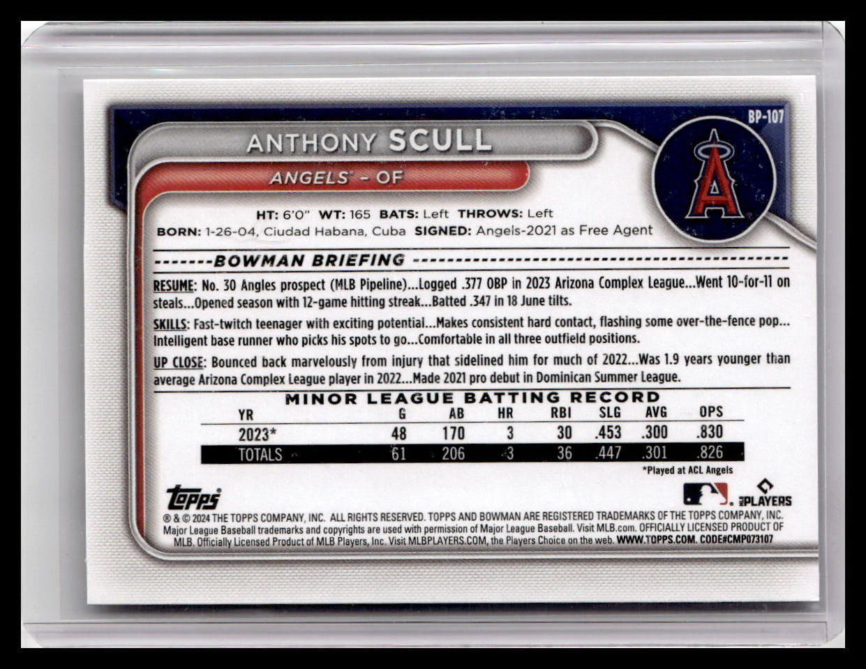 2024 Bowman #BP-107 Anthony Scull Prospects