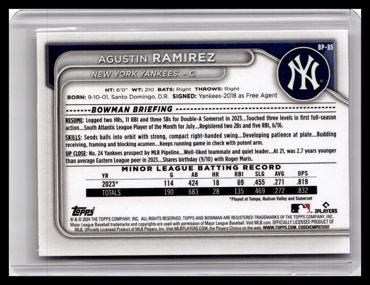 2024 Bowman #BP-85 Agustin Ramirez Prospects