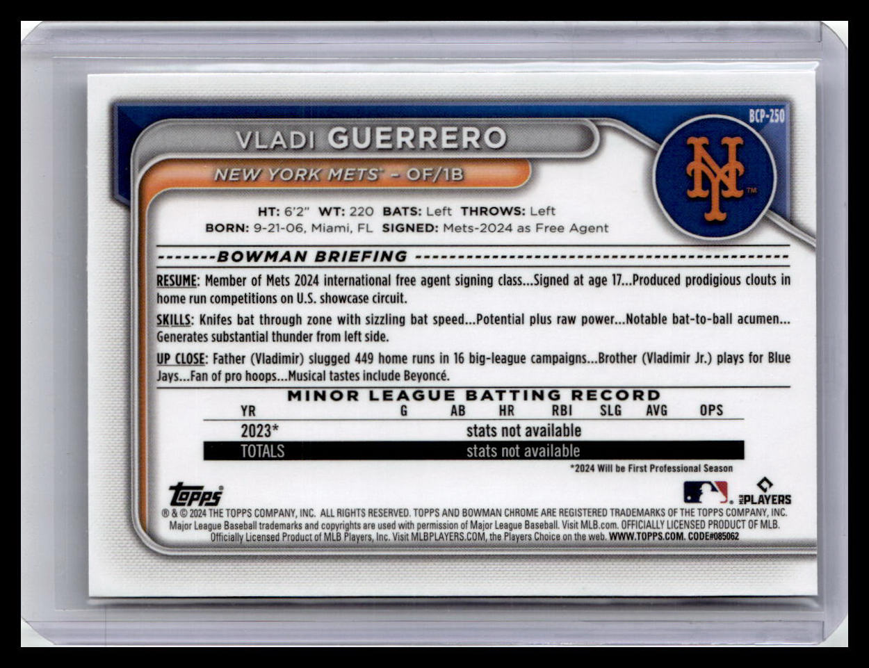 2024 Bowman Chrome #BCP-250 Vladi Guerrero Prospects