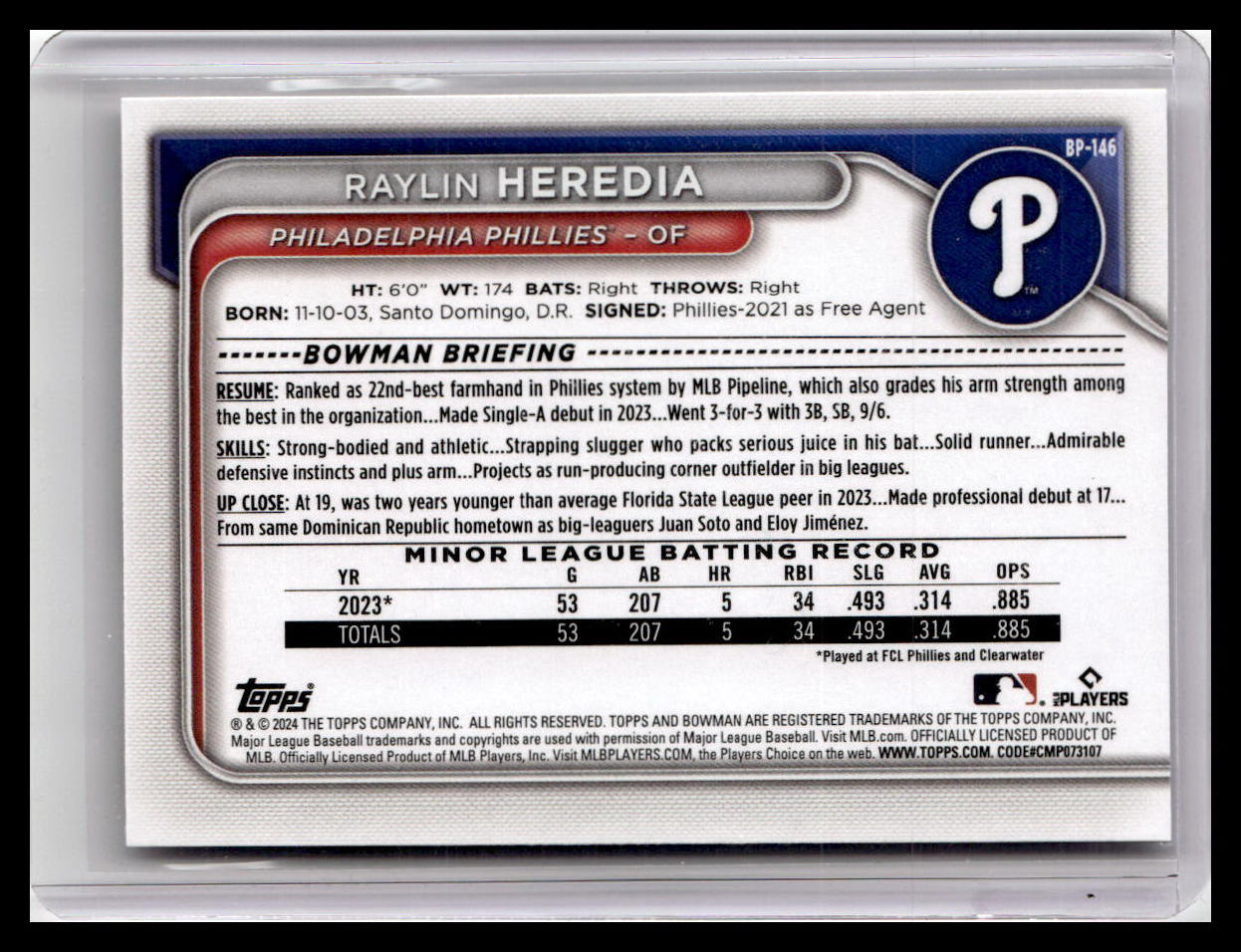 2024 Bowman #BP-146 Raylin Heredia Prospects
