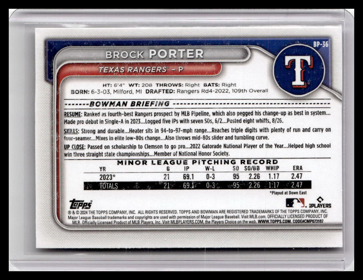 2024 Bowman #BP-36 Brock Porter Prospects