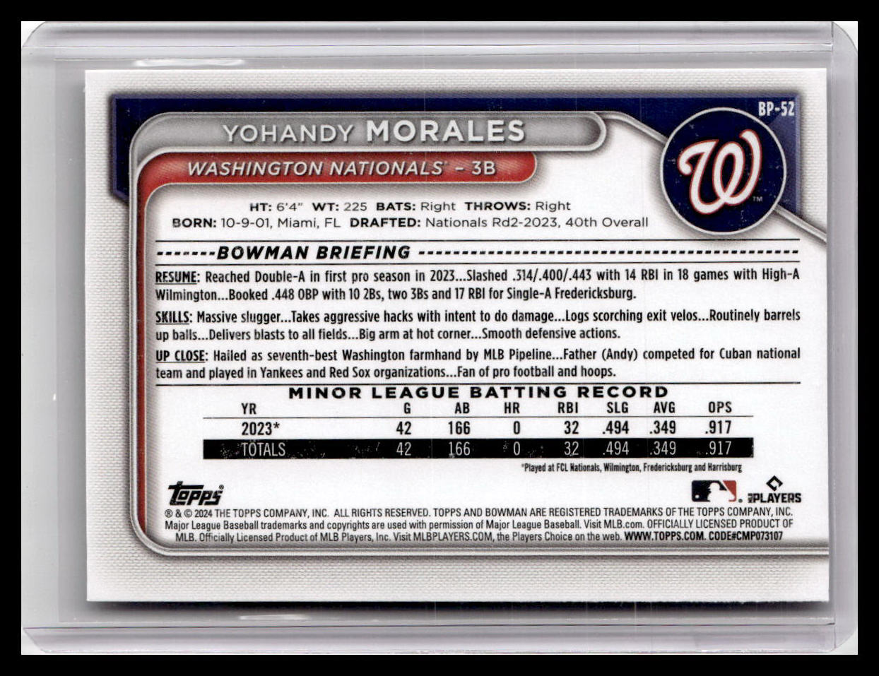 2024 Bowman #BP-52 Yohandy Morales Prospects