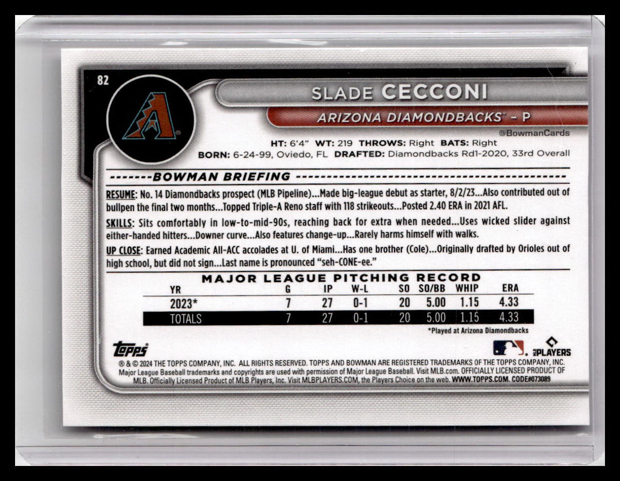 2024 Bowman #82 Slade Cecconi