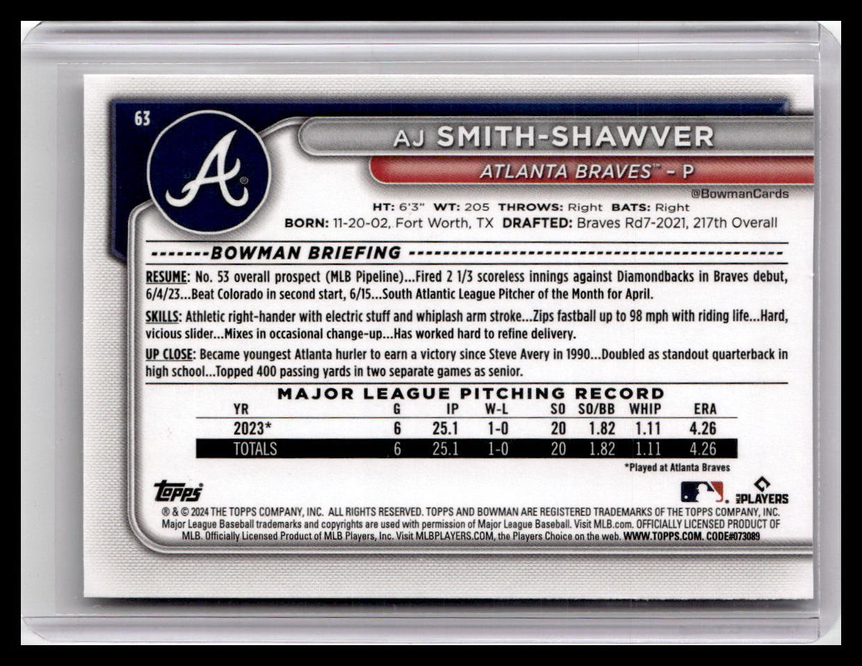 2024 Bowman #63 AJ Smith-Shawver