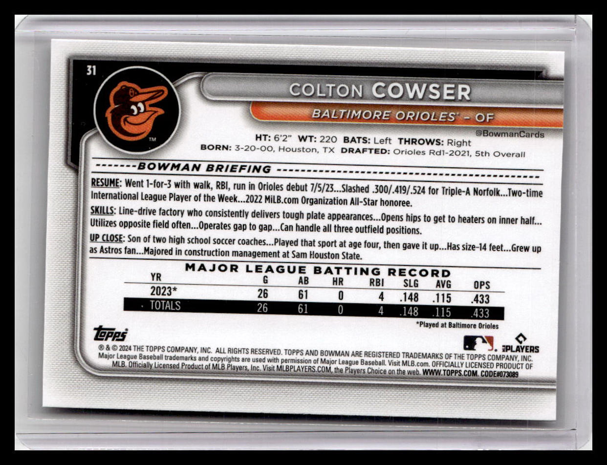 2024 Bowman #31 Colton Cowser