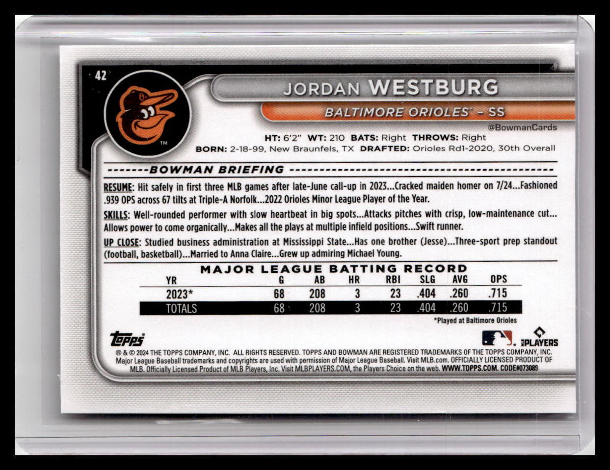 2024 Bowman #42 Jordan Westburg