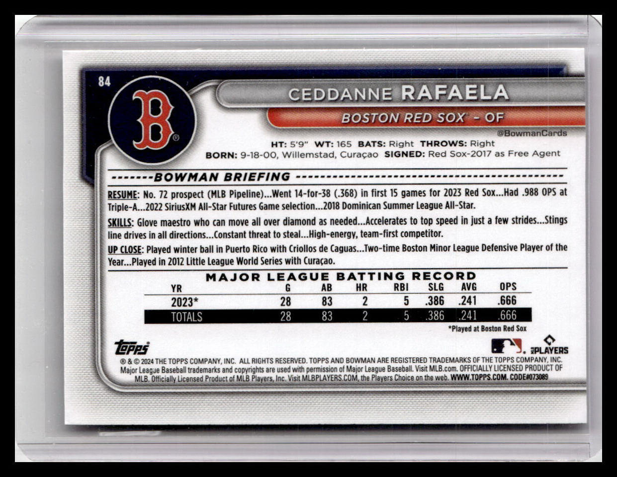 2024 Bowman #84 Ceddanne Rafaela