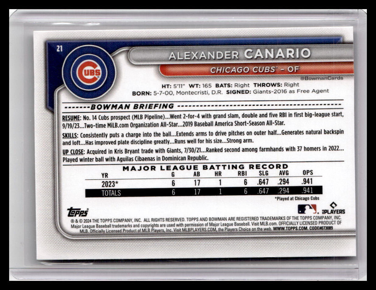 2024 Bowman #21 Alexander Canario