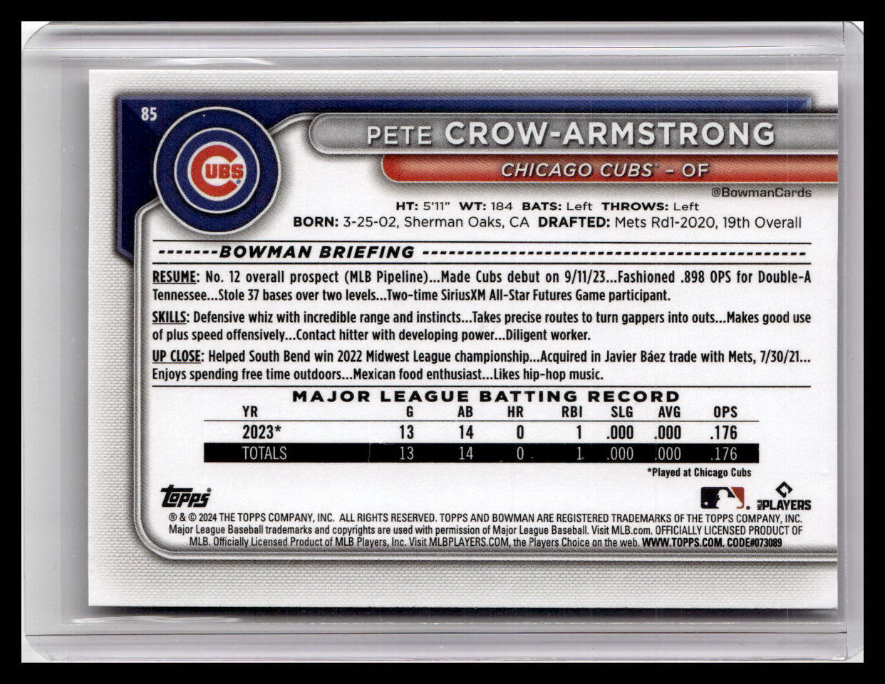 2024 Bowman #85 Pete Crow-Armstrong