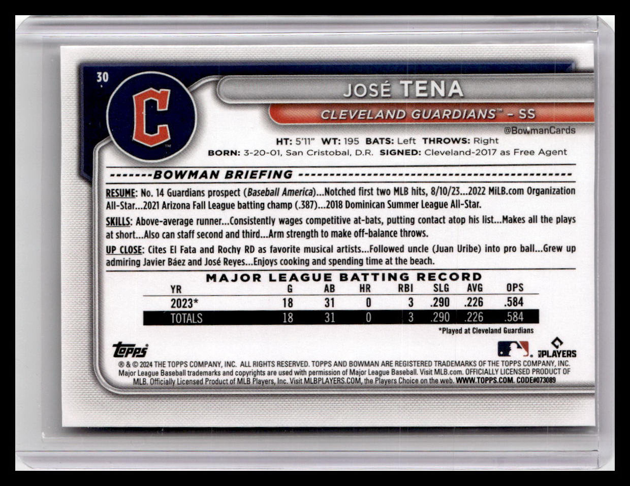 2024 Bowman #30 José Tena