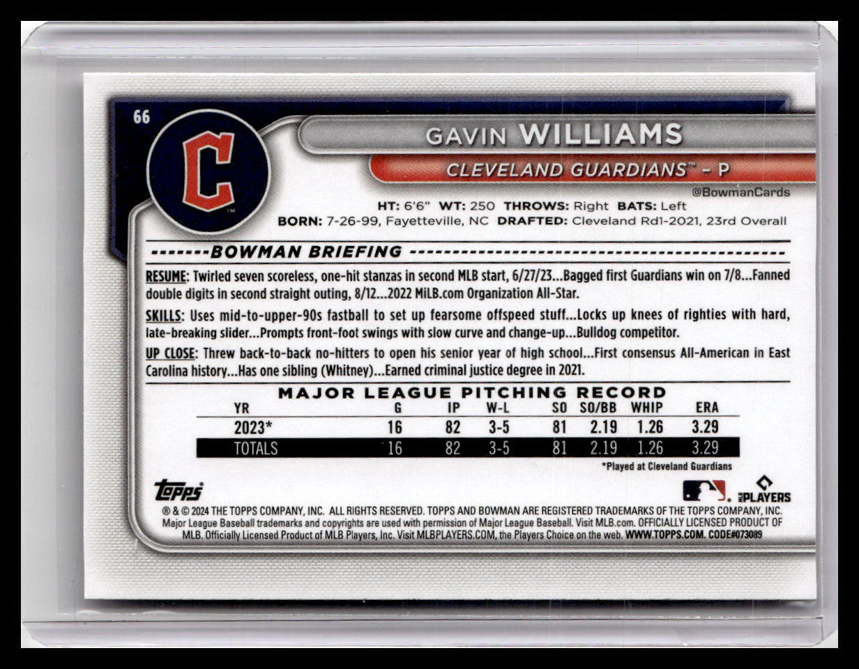 2024 Bowman #66 Gavin Williams
