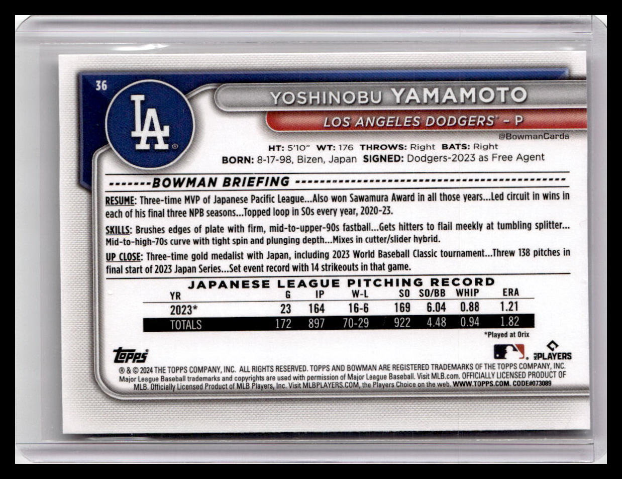 2024 Bowman #36 Yoshinobu Yamamoto