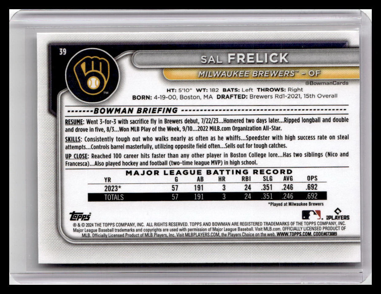 2024 Bowman #39 Sal Frelick