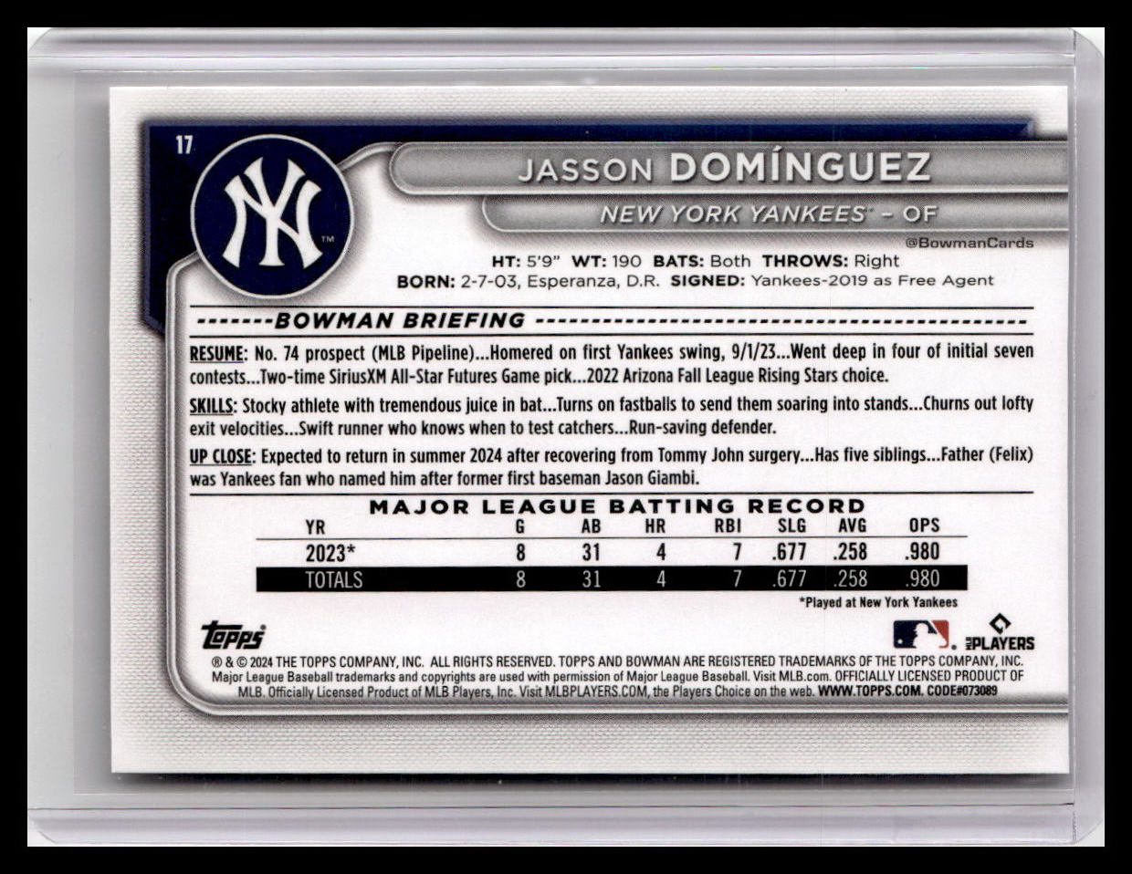 2024 Bowman #17 Jasson Domínguez