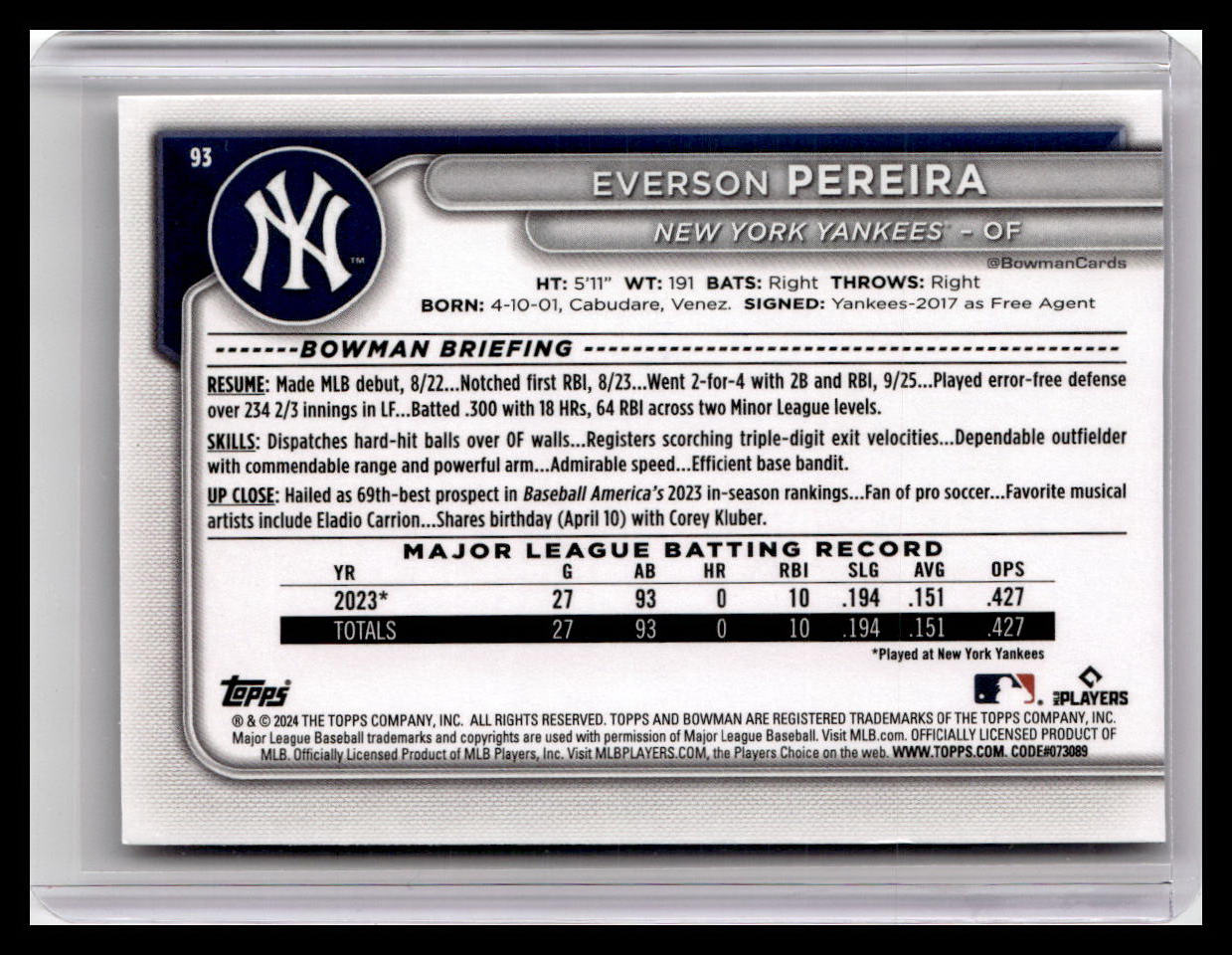 2024 Bowman #93 Everson Pereira