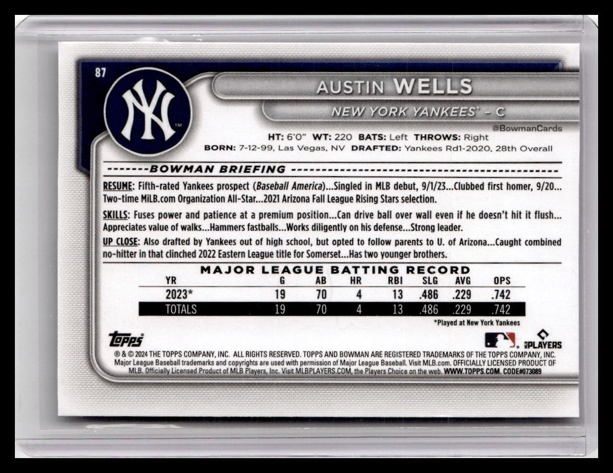 2024 Bowman #87 Austin Wells