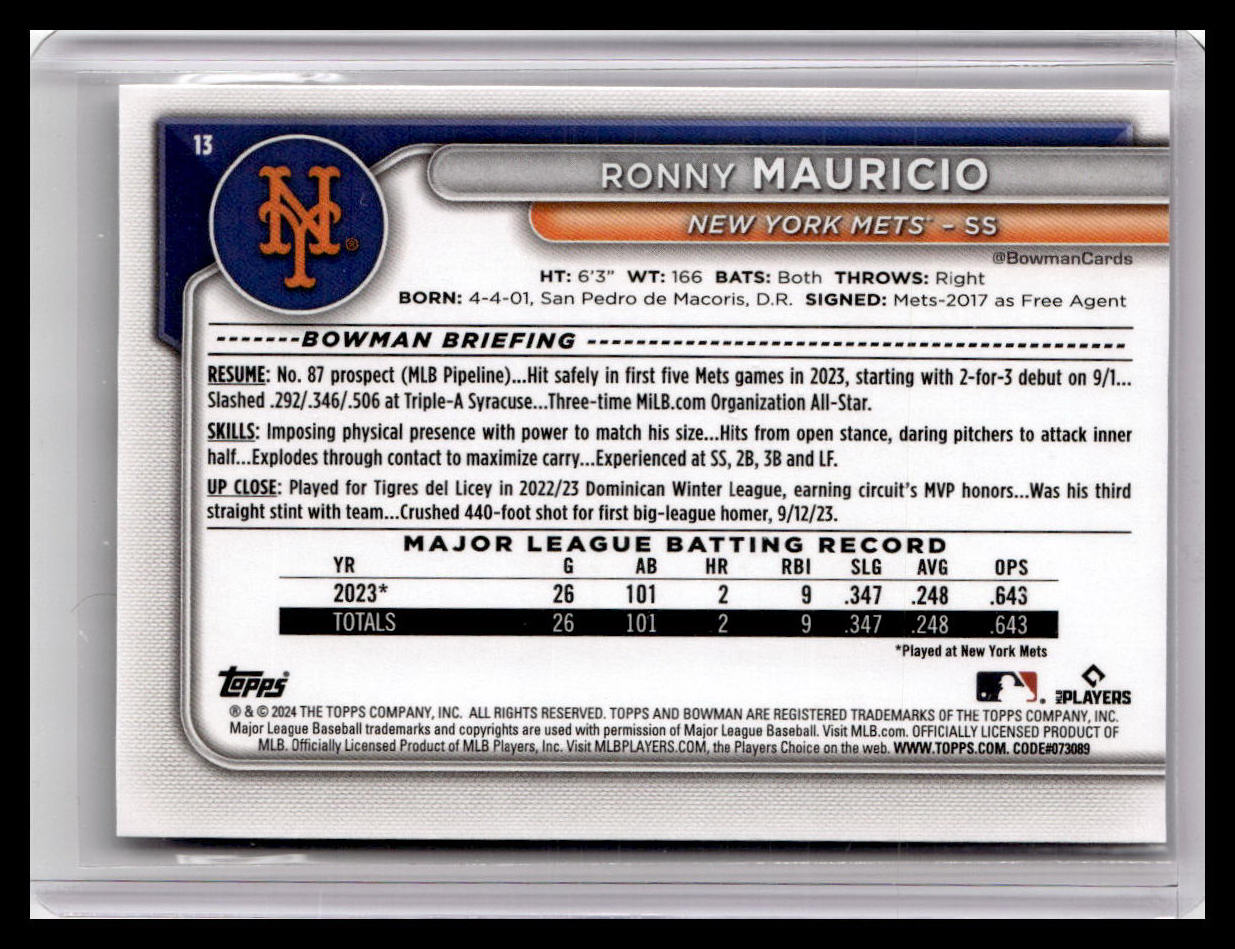2024 Bowman #13 Ronny Mauricio