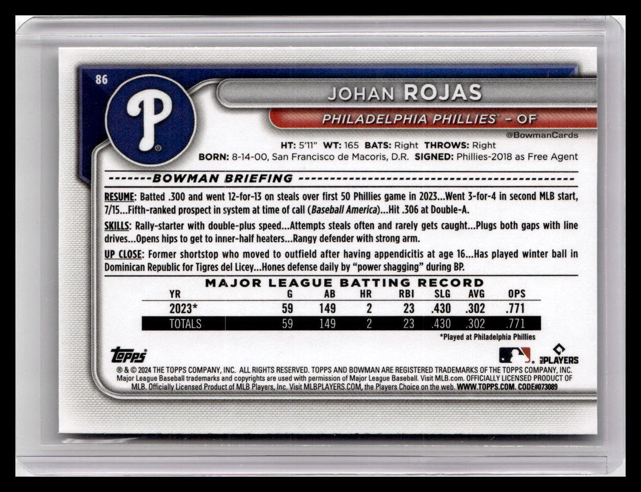 2024 Bowman #86 Johan Rojas