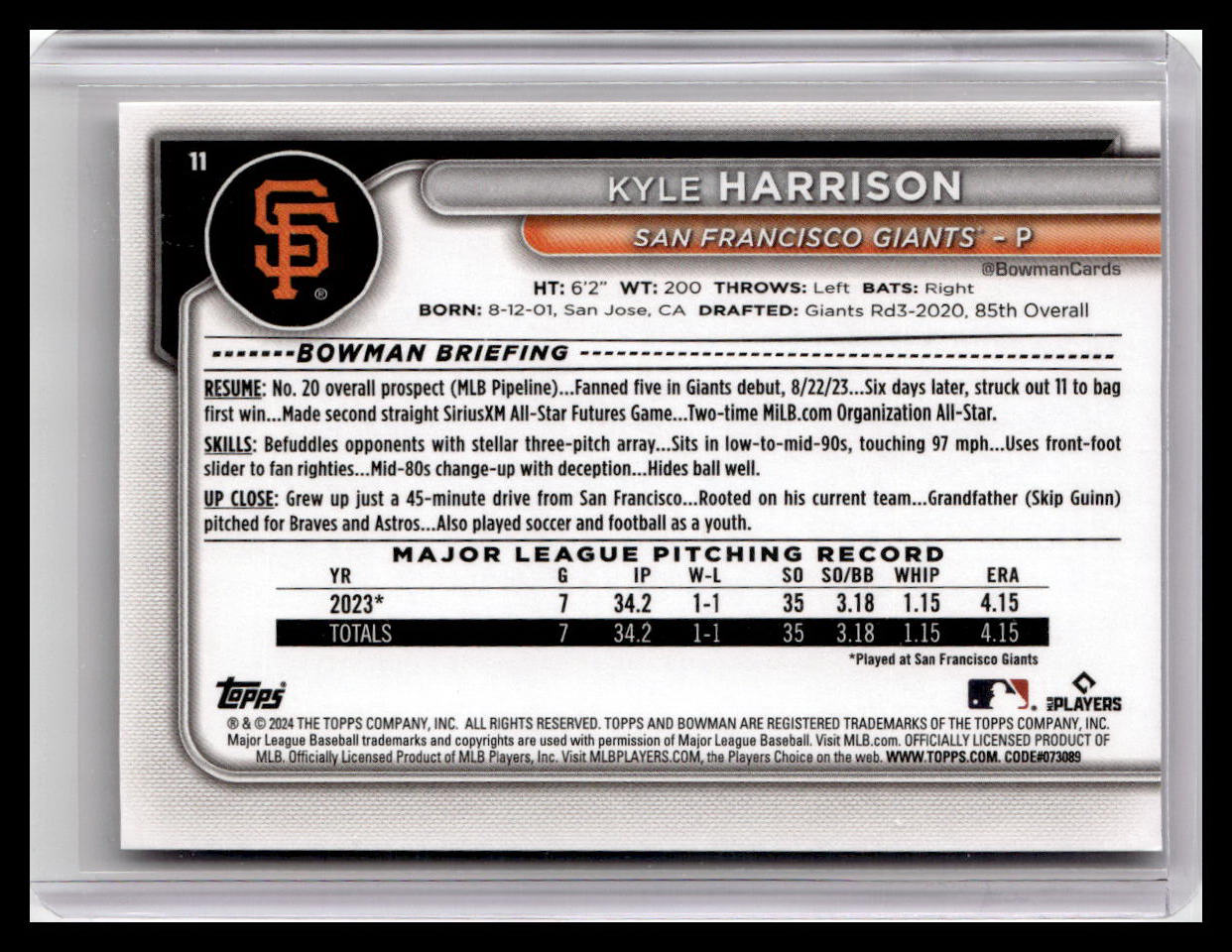 2024 Bowman #11 Kyle Harrison