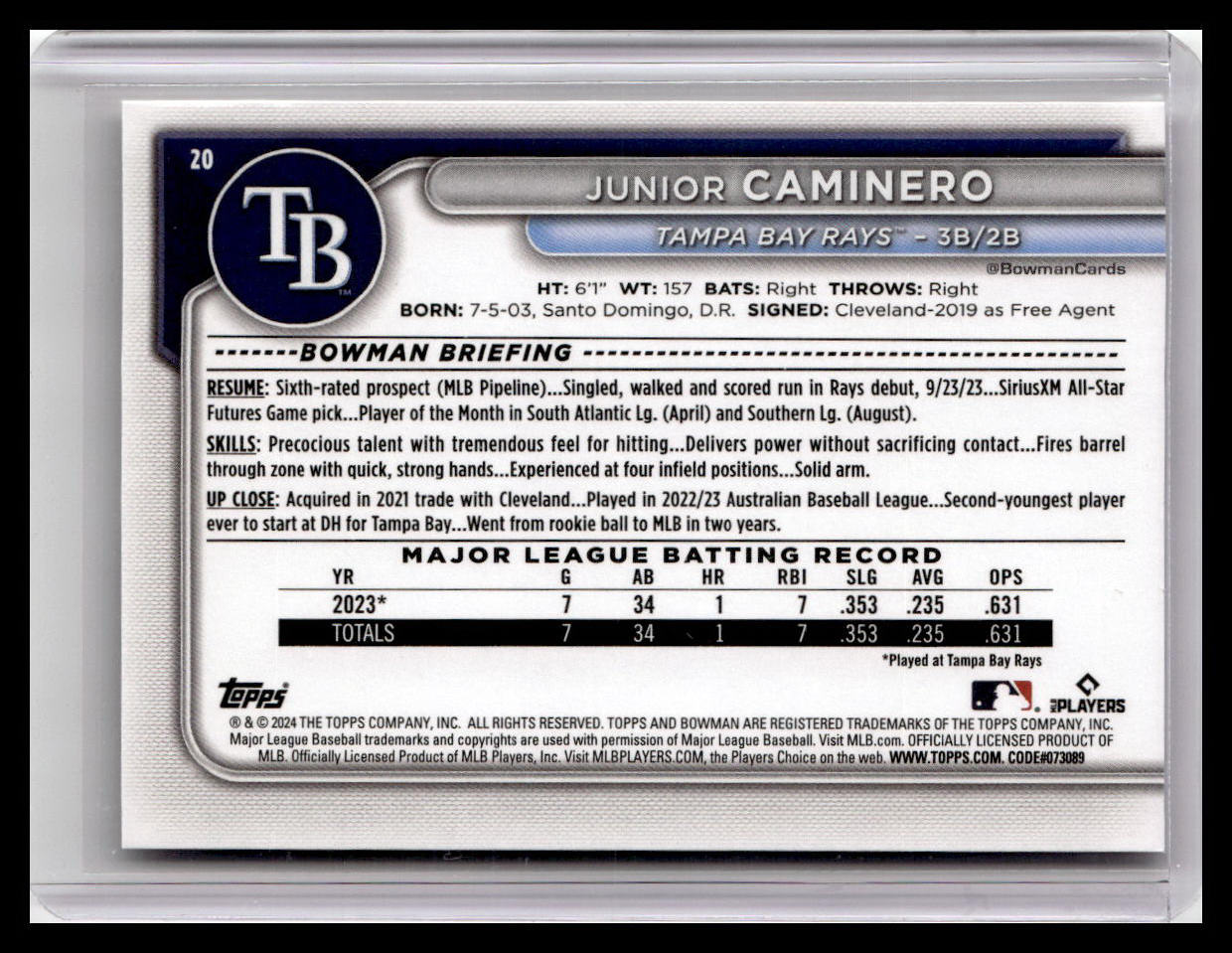 2024 Bowman #20 Junior Caminero