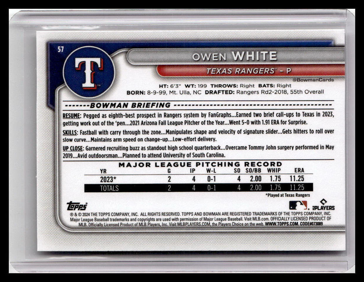 2024 Bowman #57 Owen White