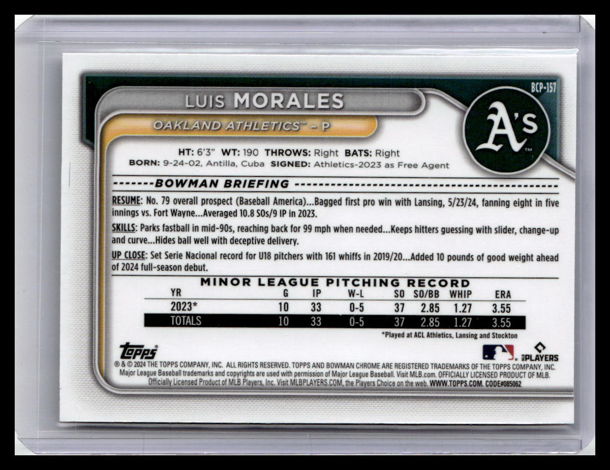 2024 Bowman Chrome #BCP-157 Luis Morales Prospects 1st Bowman