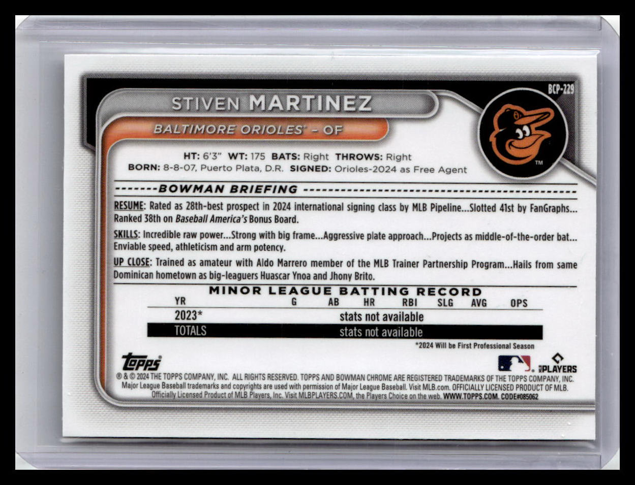 2024 Bowman Chrome #BCP-229 Stiven Martinez Prospects 1st Bowman