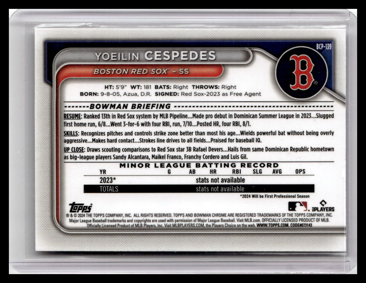 2024 Bowman #BCP-139 Yoeilin Cespedes Chrome Prospects 1st Bowman