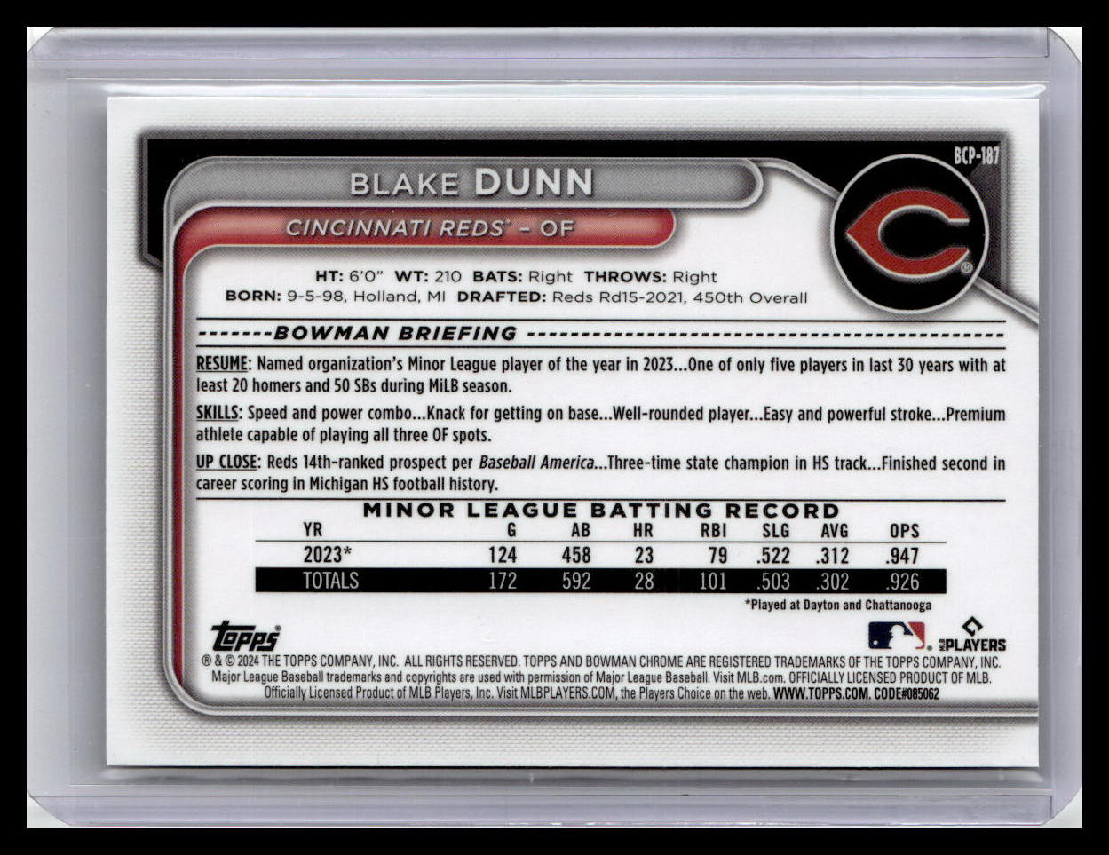 2024 Bowman Chrome #BCP-187 Blake Dunn Prospects 1st Bowman