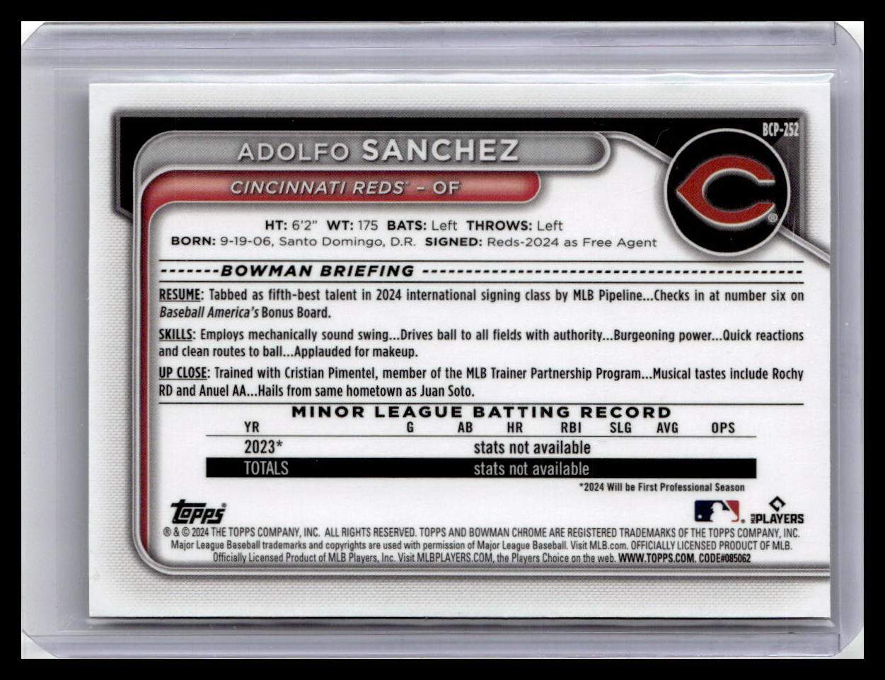 2024 Bowman Chrome #BCP-252 Adolfo Sanchez Prospects 1st Bowman
