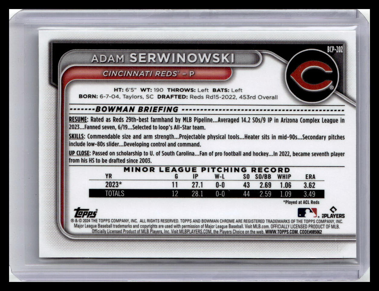 2024 Bowman Chrome #BCP-202 Adam Serwinowski Prospects 1st Bowman