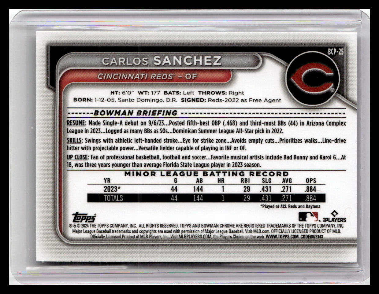 2024 Bowman #BCP-25 Carlos Sanchez Chrome Prospects 1st Bowman