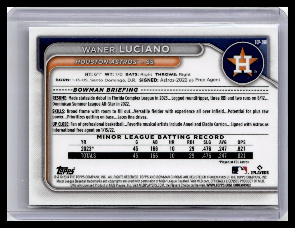 2024 Bowman Chrome #BCP-208 Waner Luciano Prospects 1st Bowman