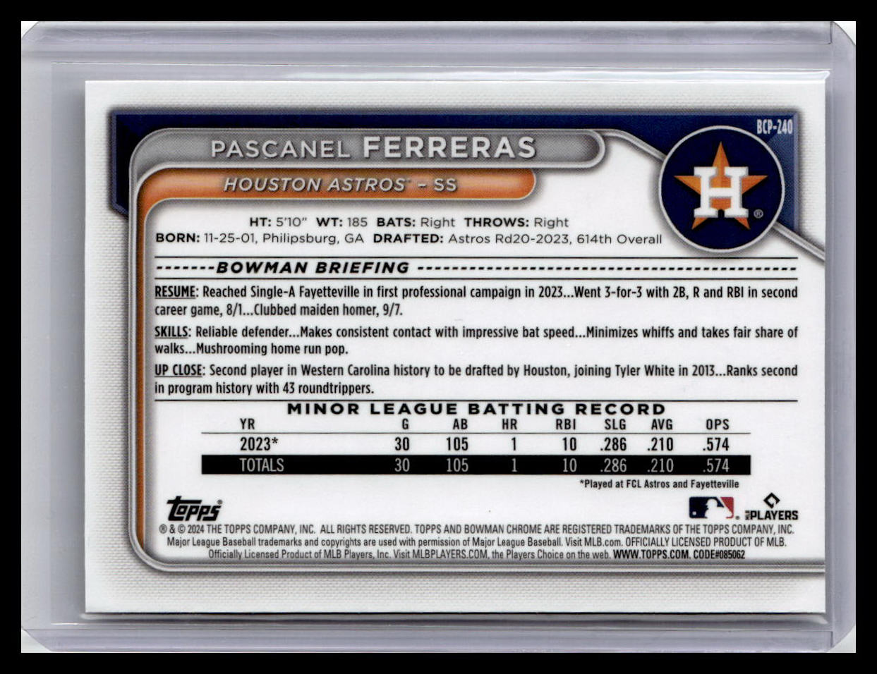 2024 Bowman Chrome #BCP-240 Pascanel Ferreras Prospects 1st Bowman